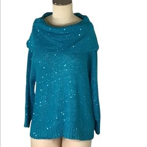 Rafaela Teal Sequin Lightweight Sweater, PM, EUC